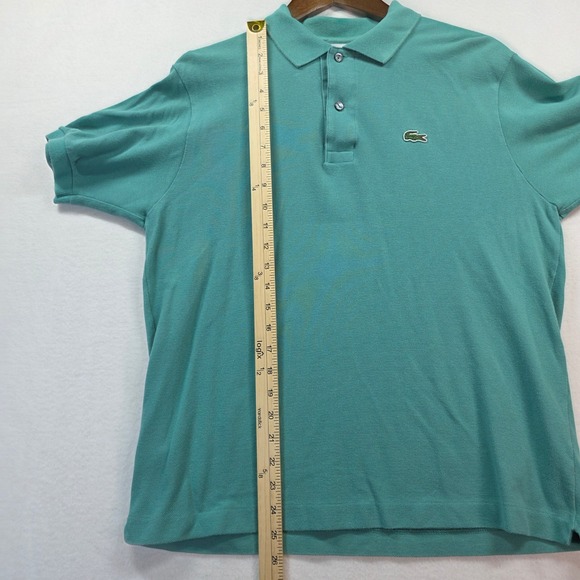 Lacoste Men's Pique Polo Shirt Size 5 L Teal Green Crocodile Logo 100% Cotton - Picture 7 of 8